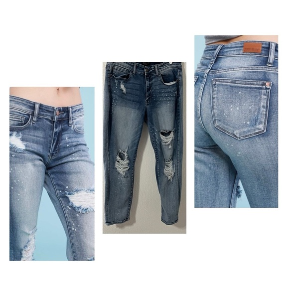 Judy Blue Women’s Size 14W Bleach Splatter Destroyed Boyfriend Jean JB82169LT-PL - Picture 1 of 10